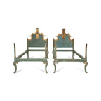 Venetian Style Pair of Painted & Parcel Gilt Twin Beds