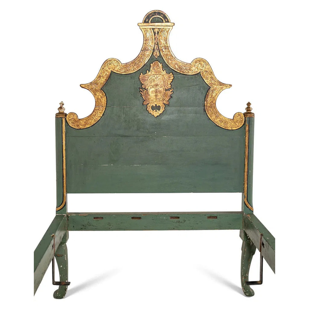 Venetian Style Pair of Painted & Parcel Gilt Twin Beds