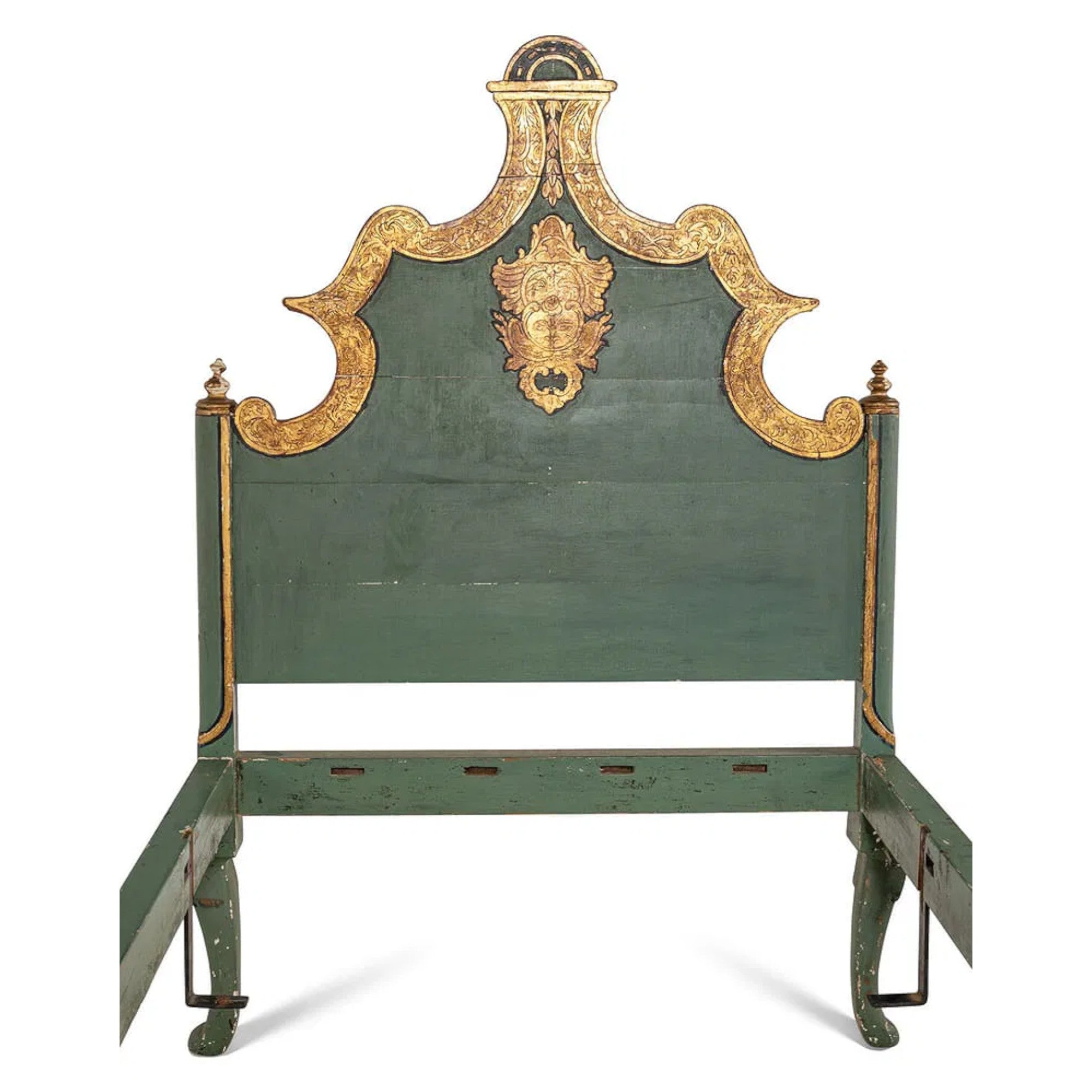 Venetian Style Pair of Painted & Parcel Gilt Twin Beds