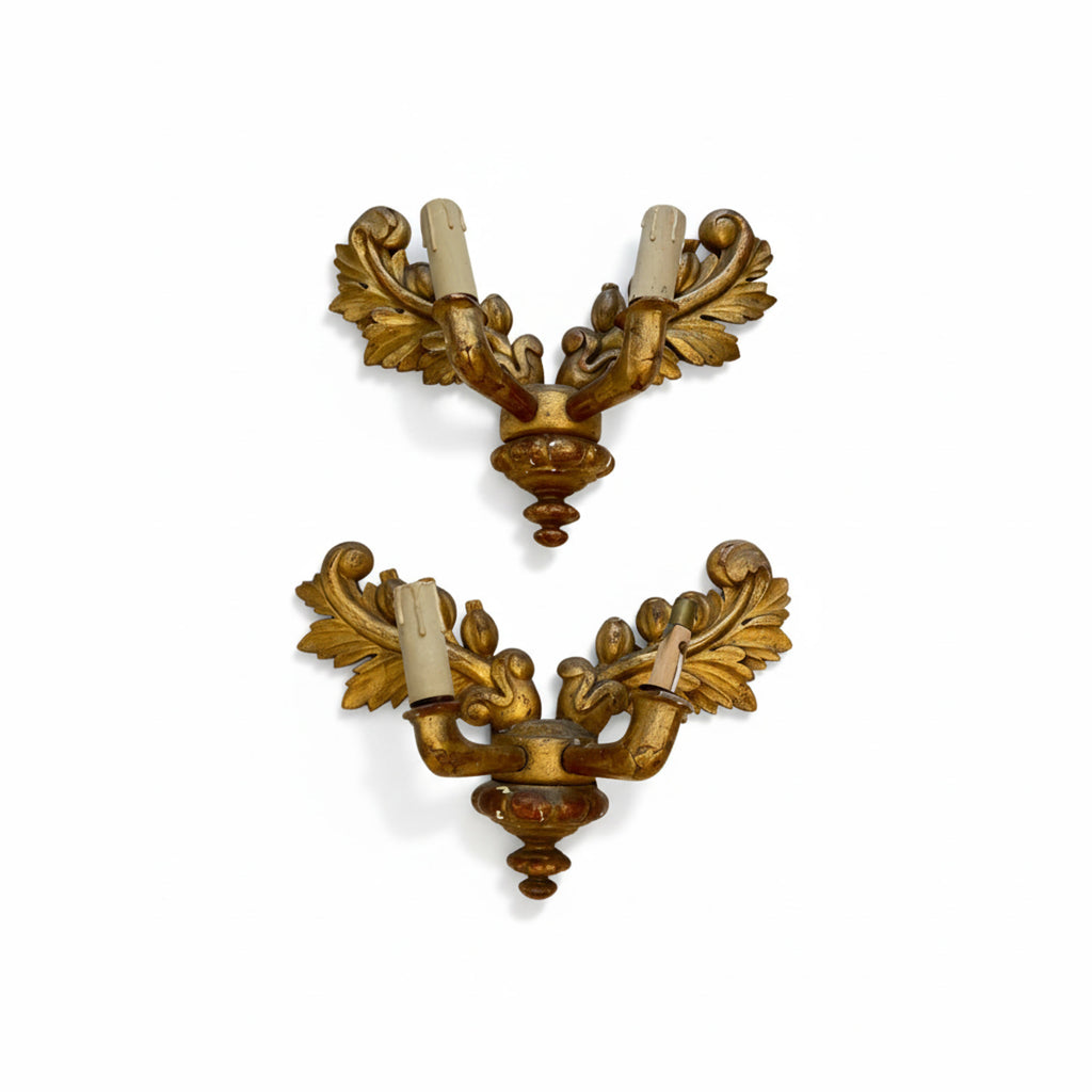 19th Century French Pair of Charles X Gilded Wood Antique Sconces
