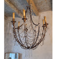 19th Century Italian Empire Giltwood & Iron Chandelier with Crystal Basket