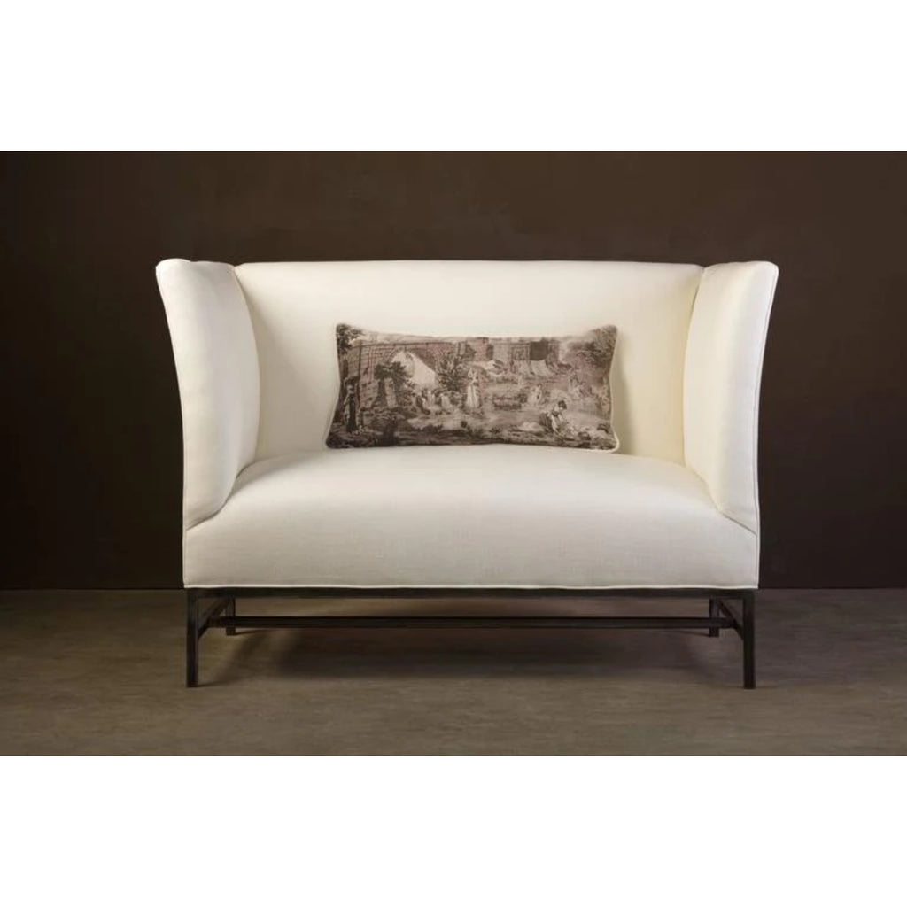 Maison Contemporary Loveseat in Linen with Iron Base