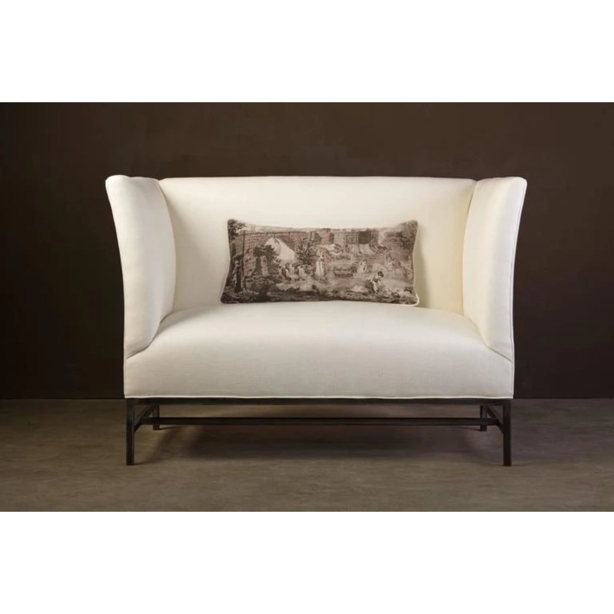 Maison Contemporary Loveseat in Linen with Iron Base