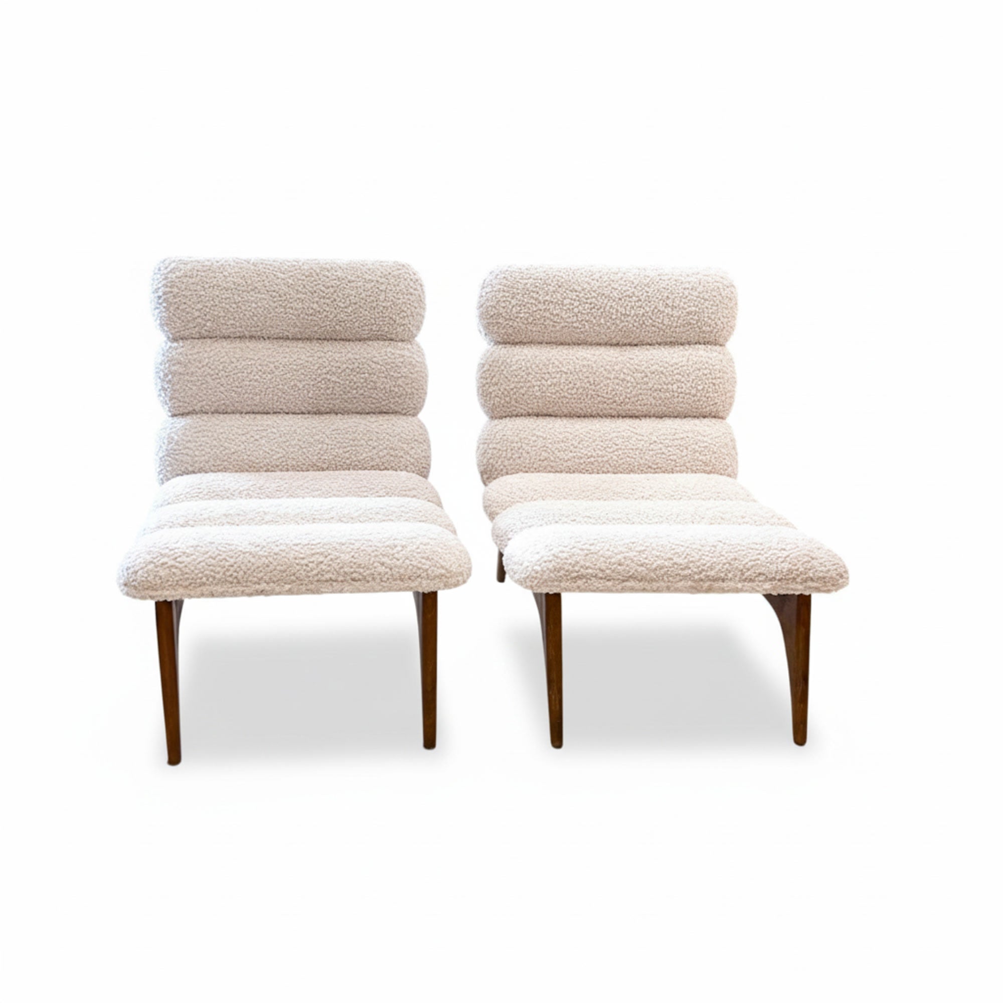 Mid-Century Italian Pair of Ash Chairs w/Boucle