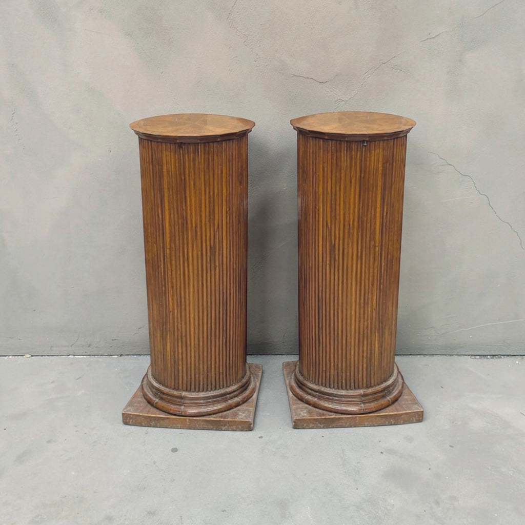 19th Century Italian Pair of Walnut Reeded Pedestals