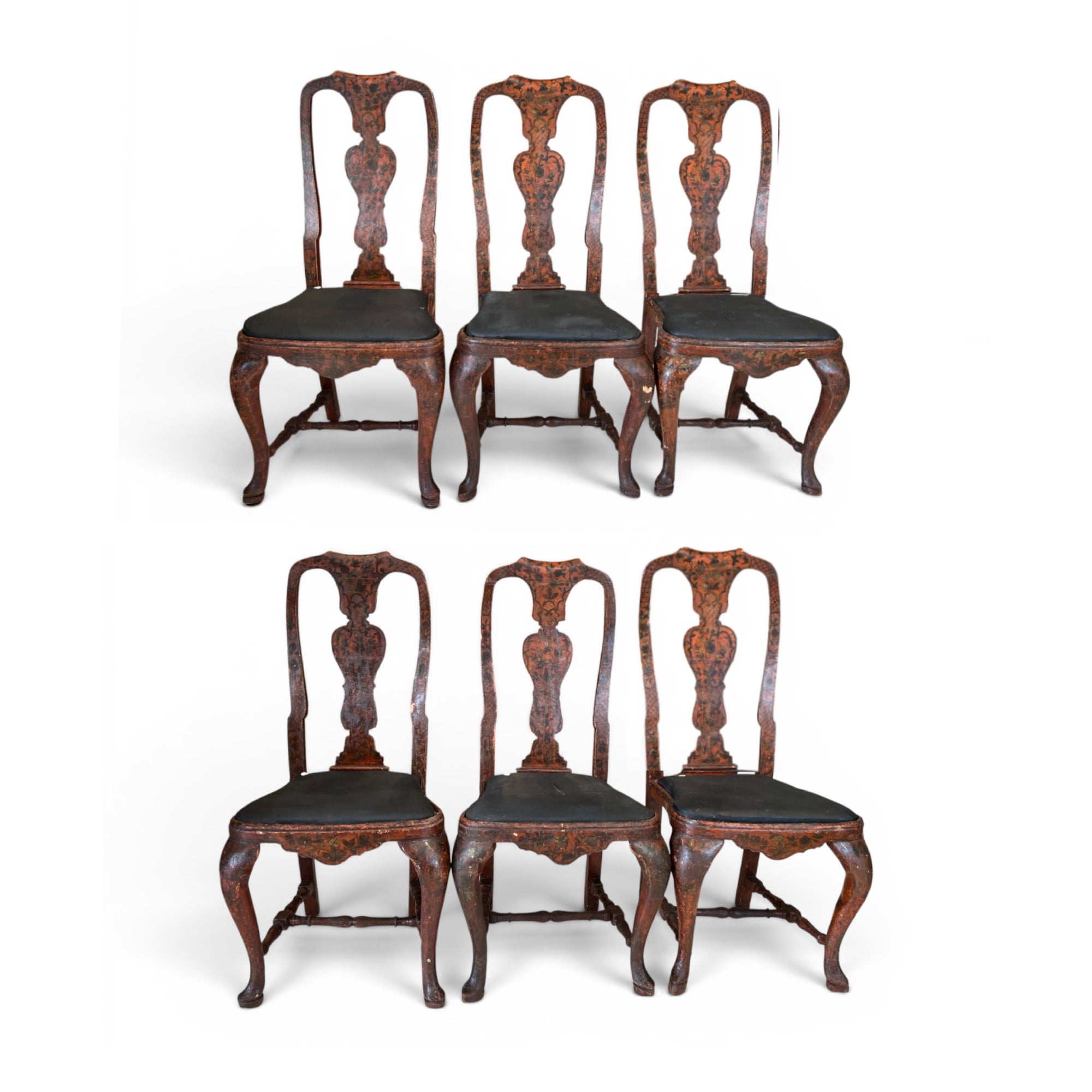 18th Century Rococo Set of 6 Painted Dining Chairs from Lucca