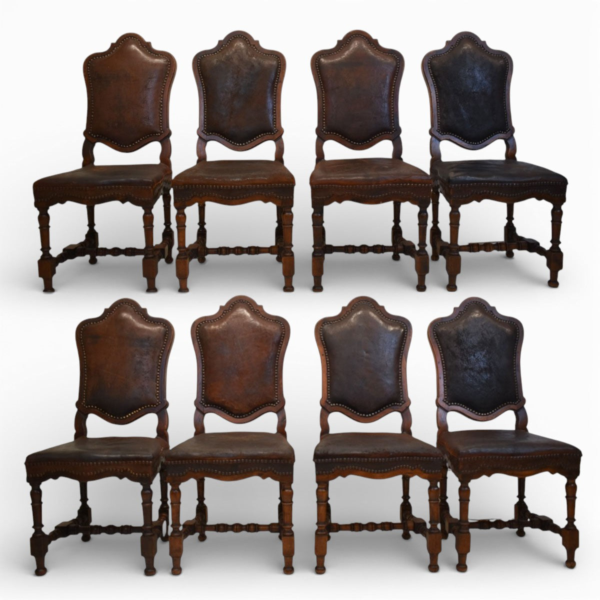 Set of 8 18th Century Venetian Leather Dining Chairs