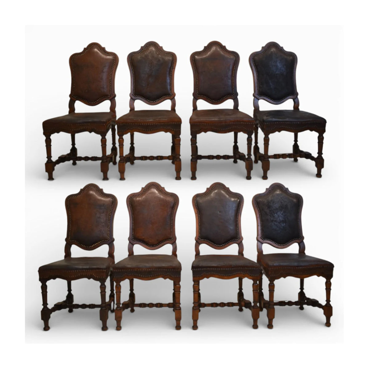 Set of 8 18th Century Venetian Leather Dining Chairs