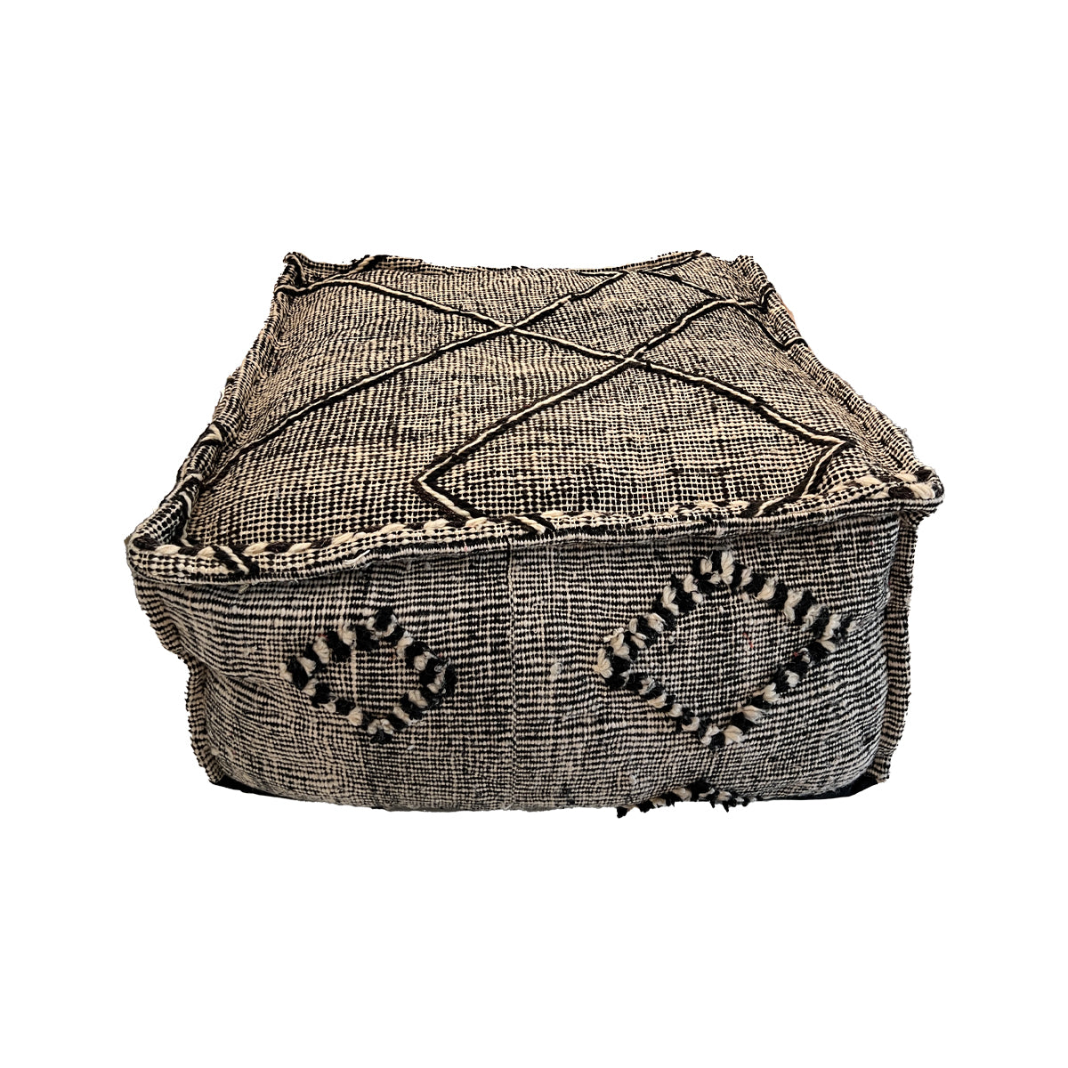 Pouf, Large Square Indian, Black and White