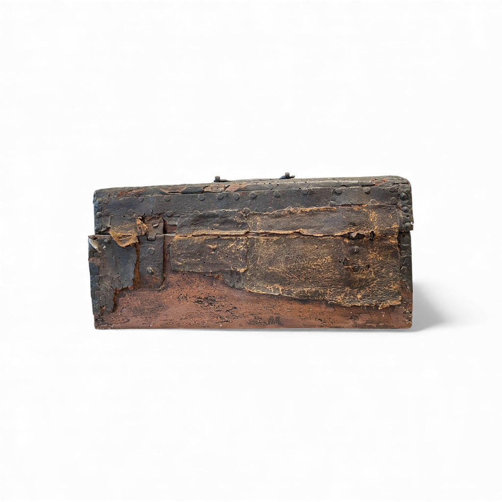 17th Century French Antique Leather Box with Nailheads
