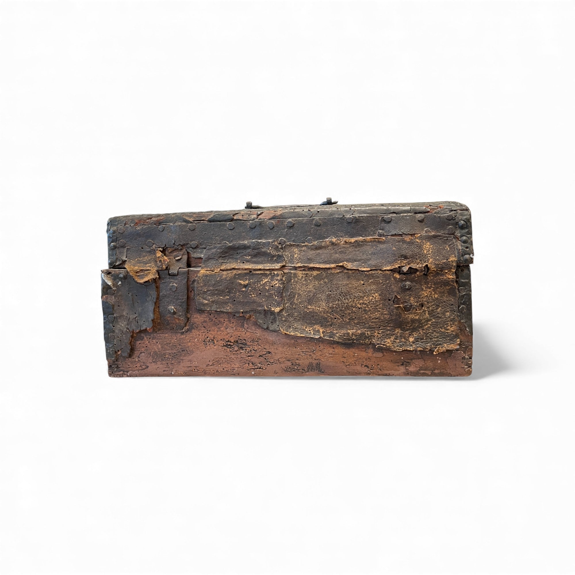 17th Century French Antique Leather Box with Nailheads