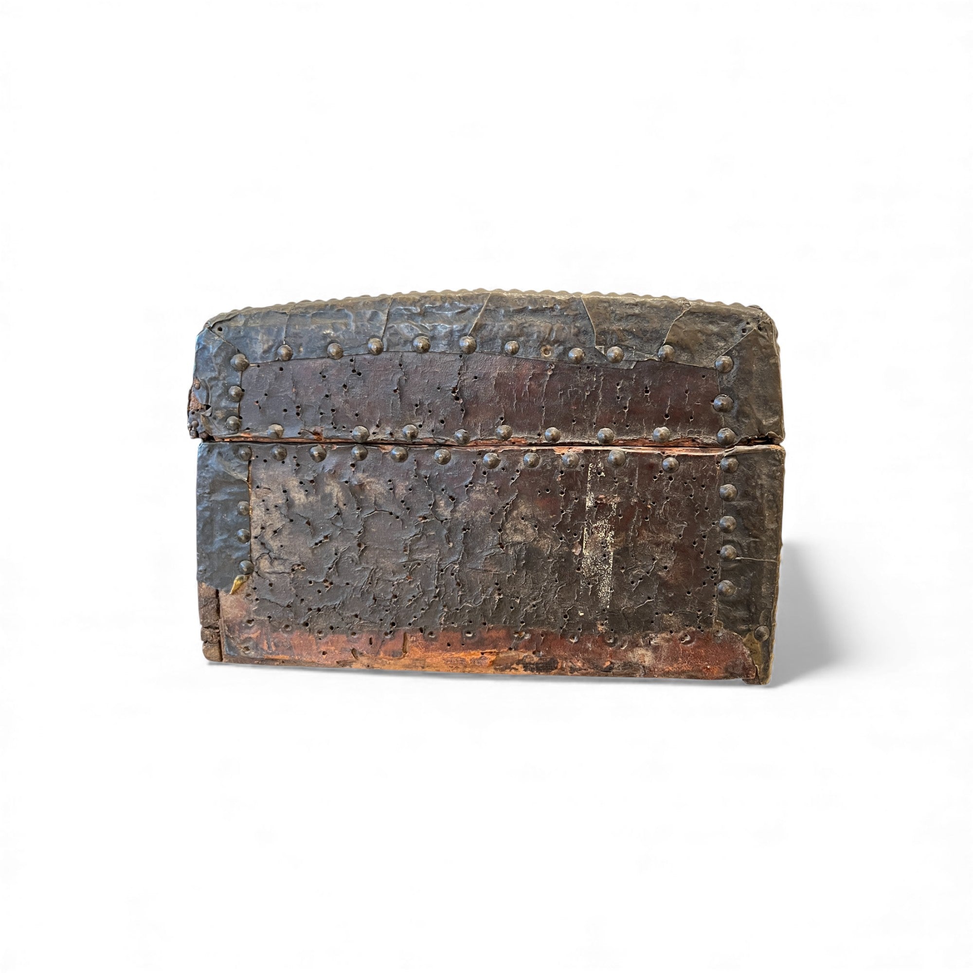 17th Century French Antique Leather Box with Nailheads