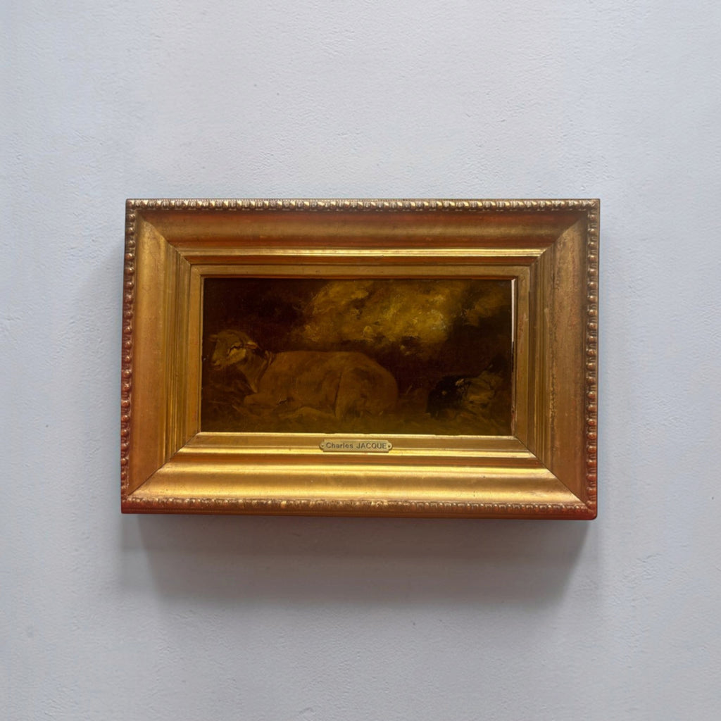 19th Century Painting of Sheep & Hen by Charles Jacque