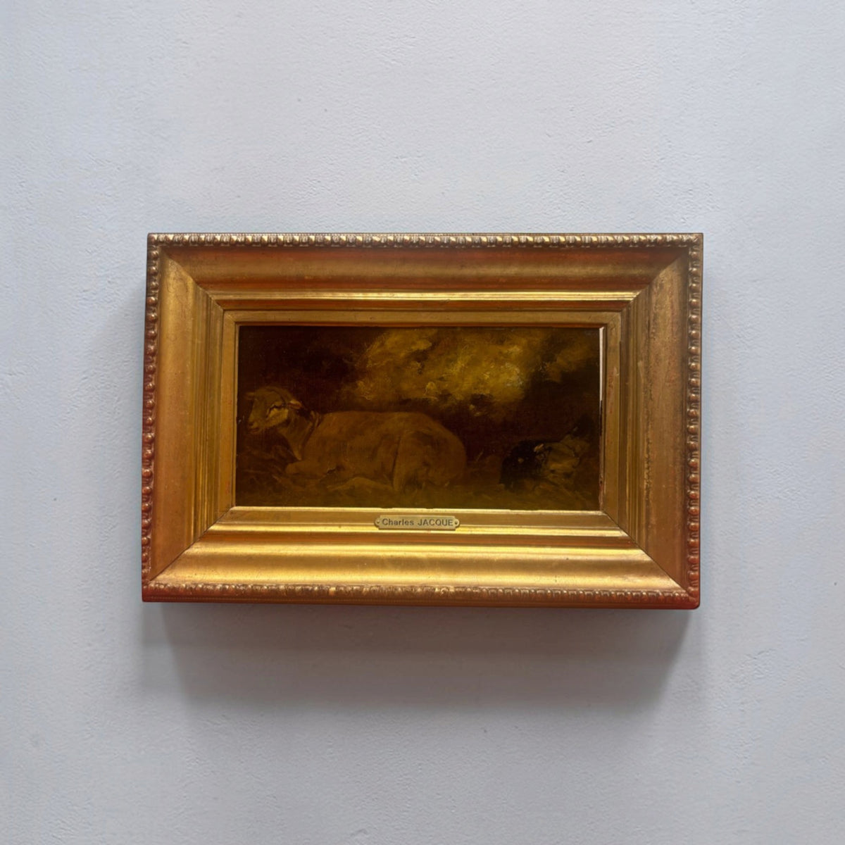 19th Century Painting of Sheep & Hen by Charles Jacque
