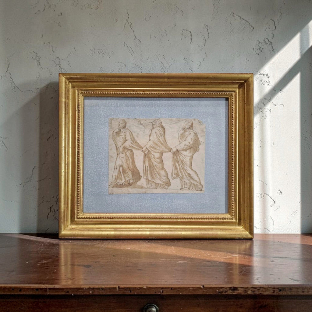 17th Century Northern School 3 Draped Women in 19th Century Gilded Frame