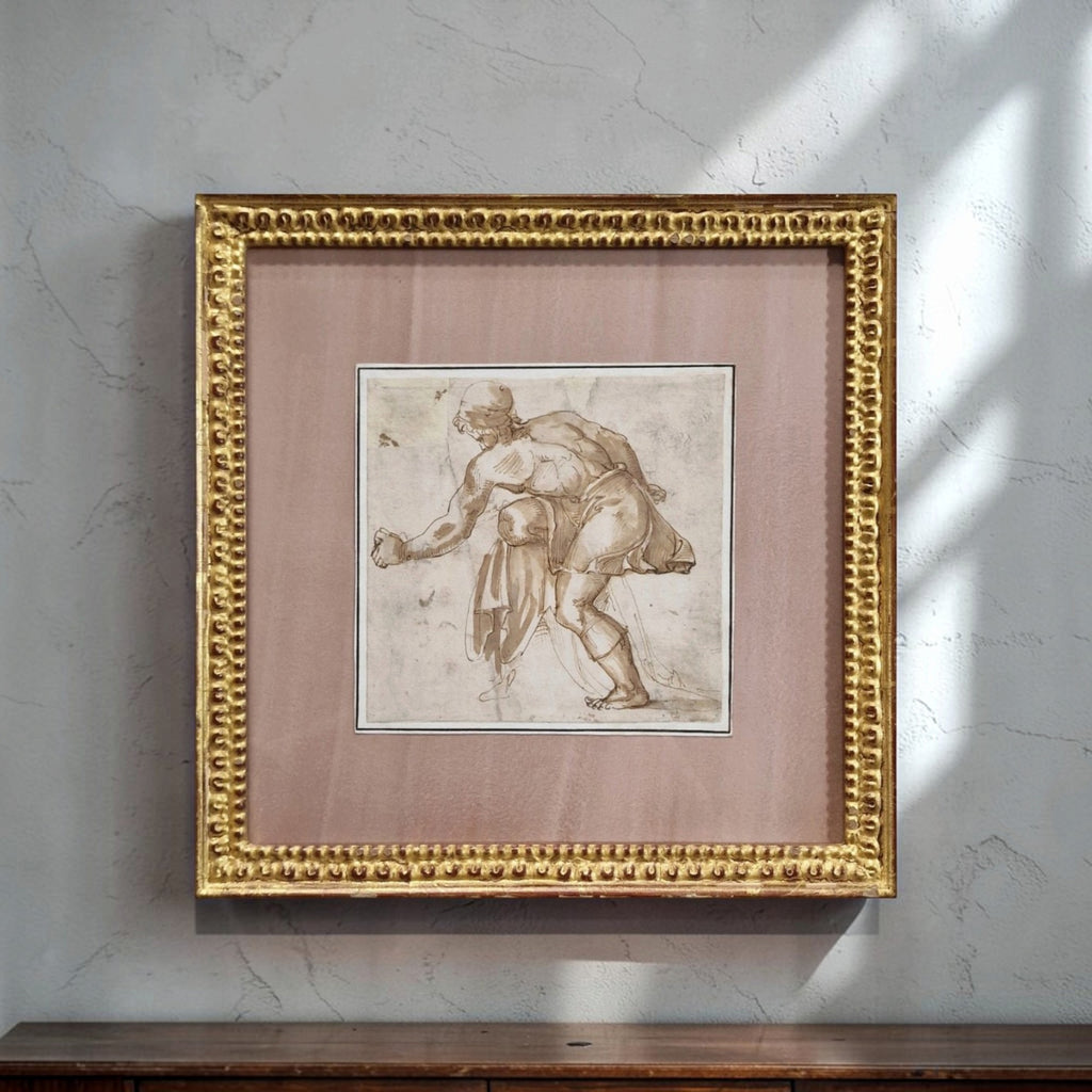 17th Century Northern School Study of Man with Bent Leg in 19th Century Frame