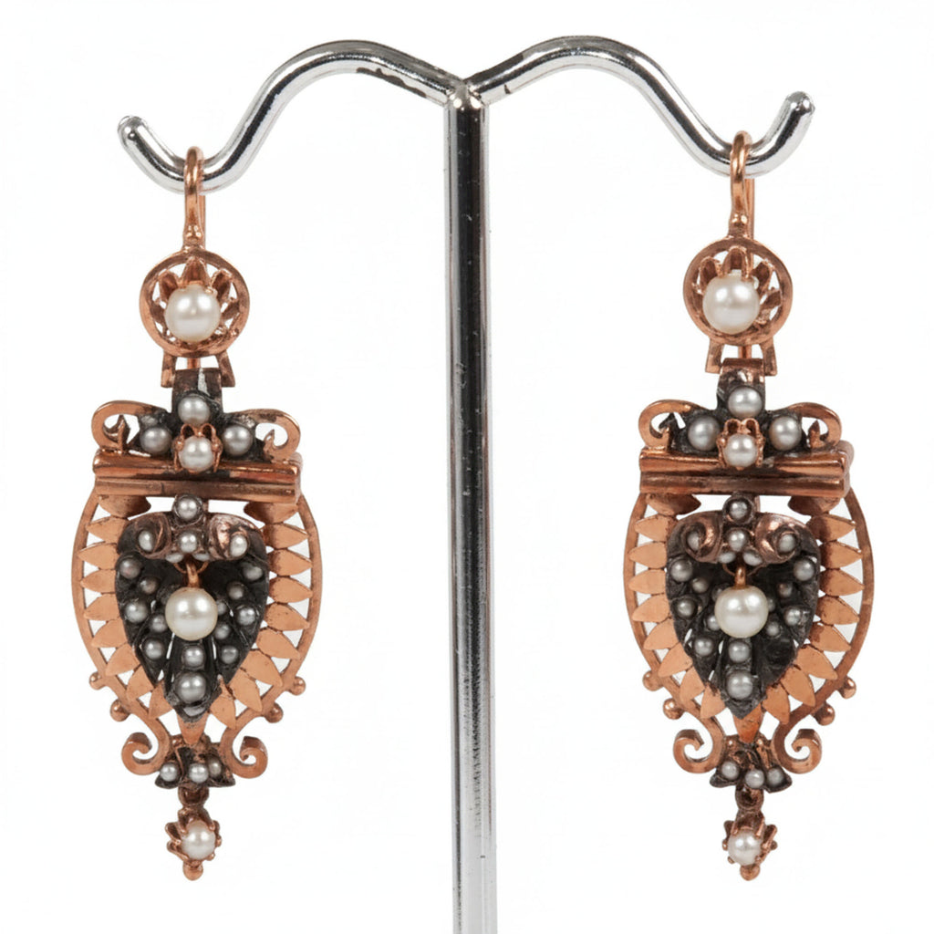 Victorian 18 Karat Rose Gold and Silver Earrings and Brooch