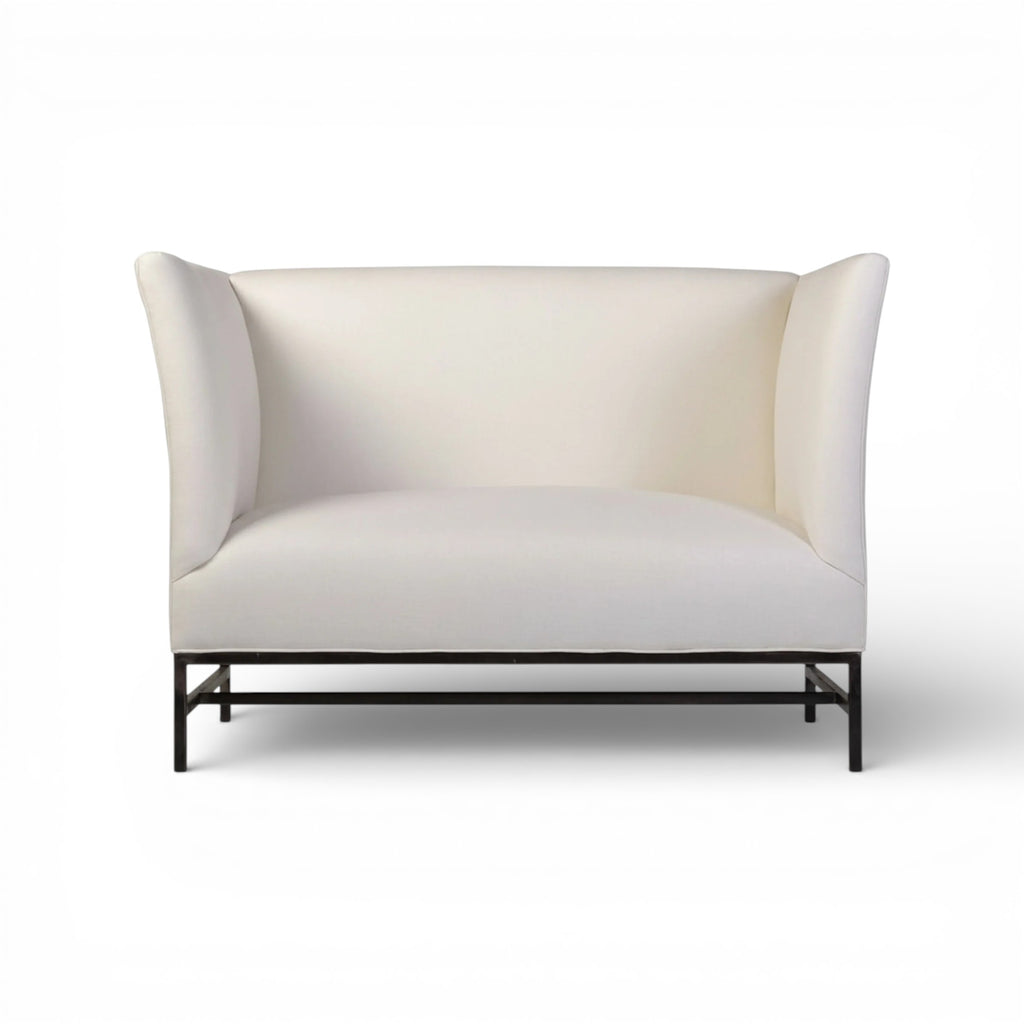 Maison Contemporary Loveseat in Linen with Iron Base