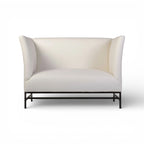 Maison Contemporary Loveseat in Linen with Iron Base