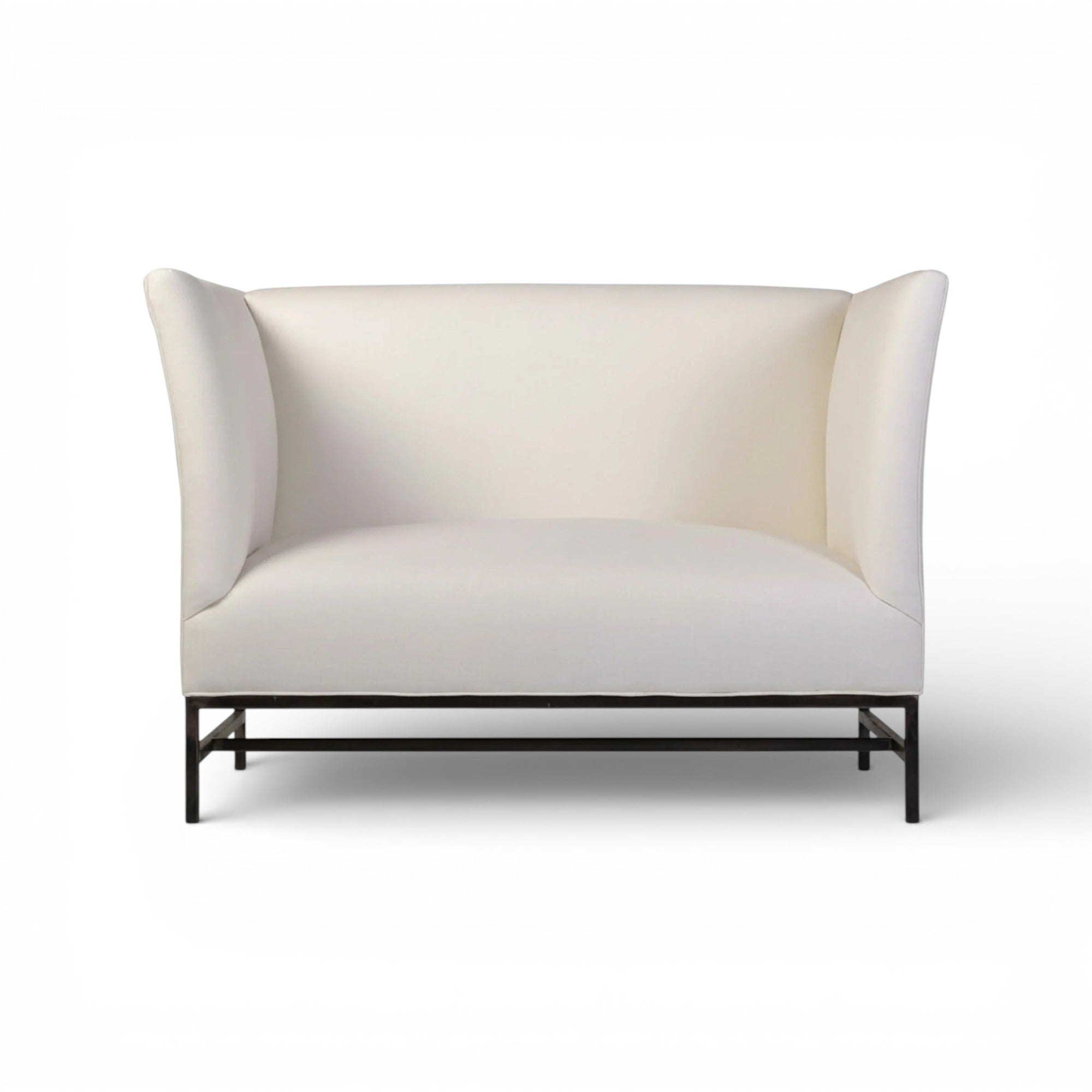 Maison Contemporary Loveseat in Linen with Iron Base