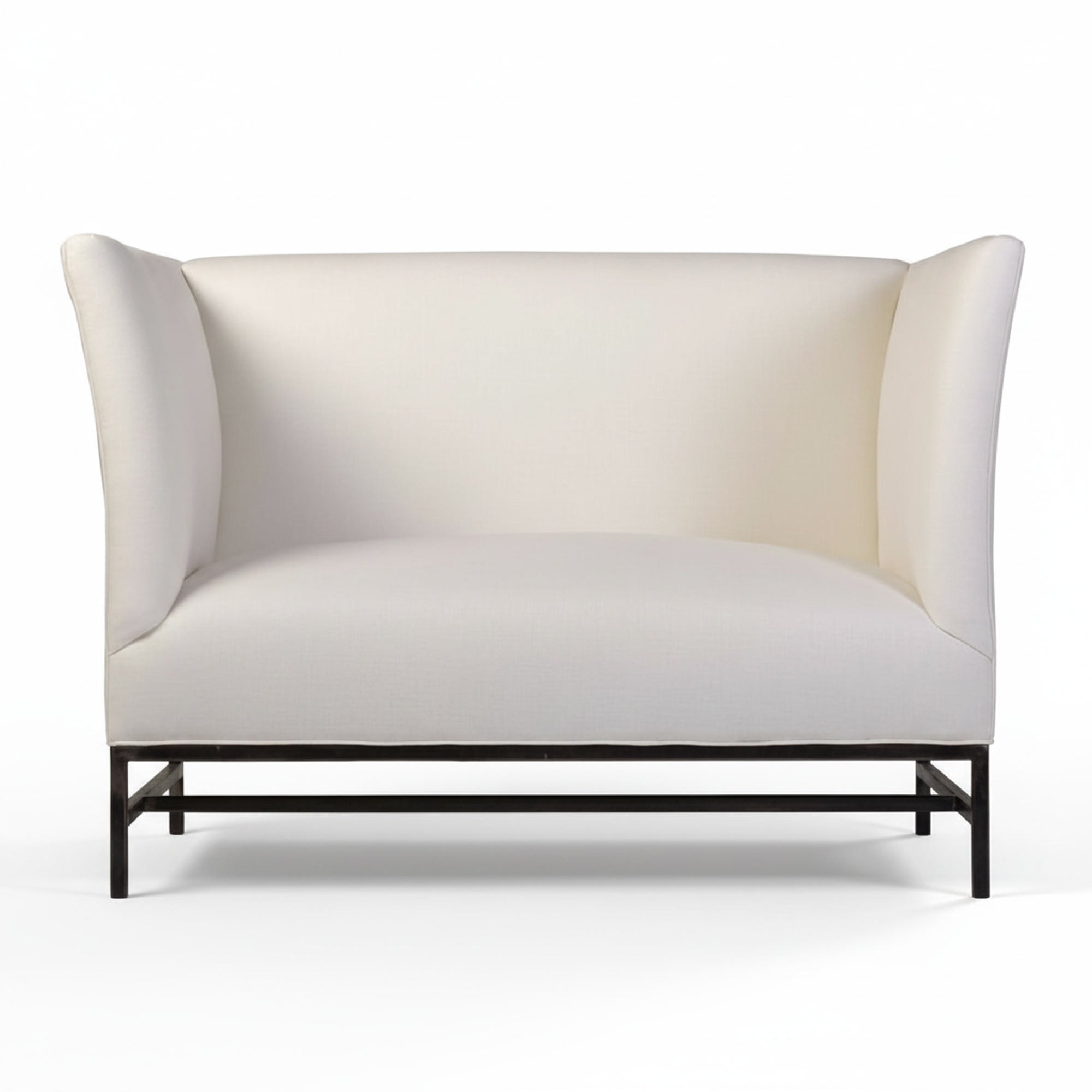Maison Contemporary Loveseat in Linen with Iron Base