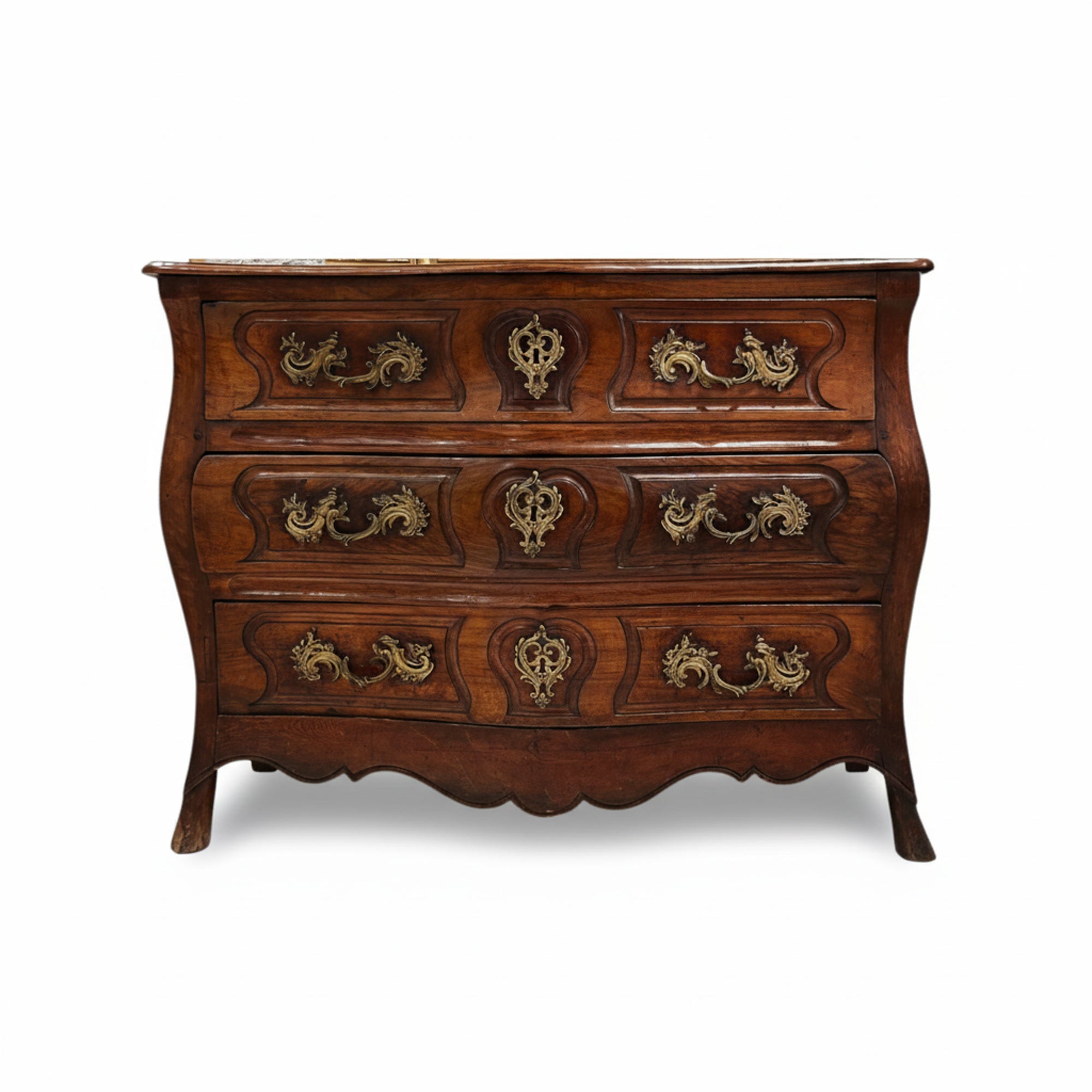 18th Century Louis XIV/XV Walnut Bombe Chest with Hoof Foot