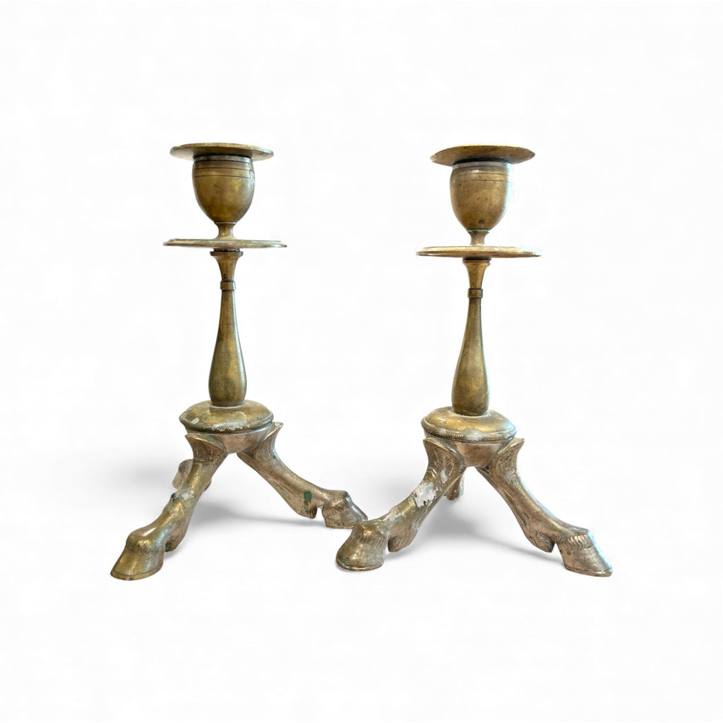 19th Century French Bronze Hoof Candlesticks Set of 2