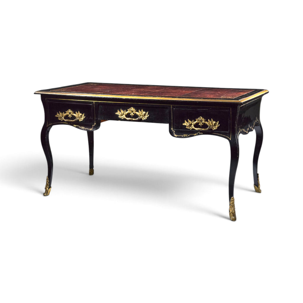18th Century French Louis XV Style Bureau Plat or Desk with Brass & Gilt Bronze Inlays