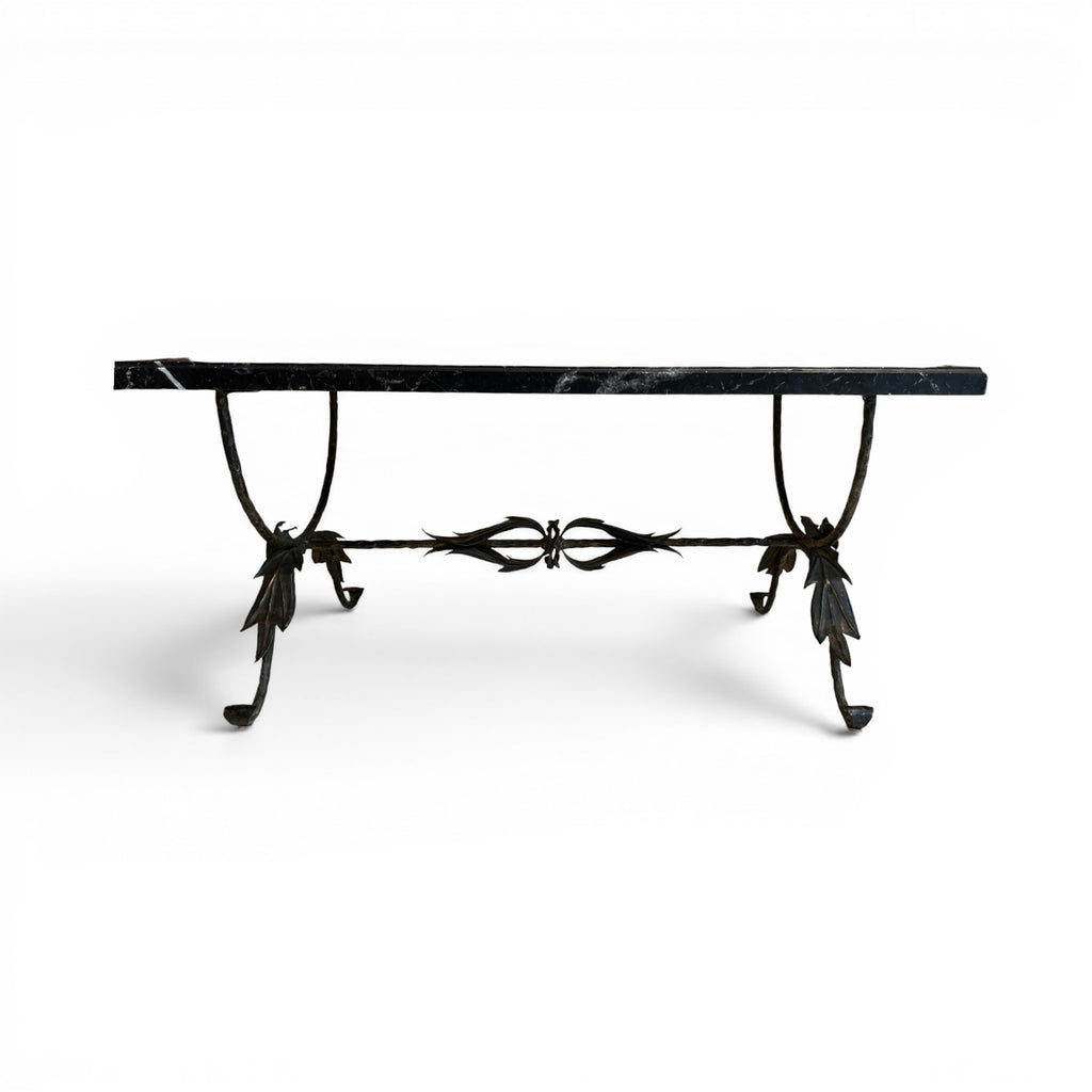 Bronze Leaf Table with Black Marble Top