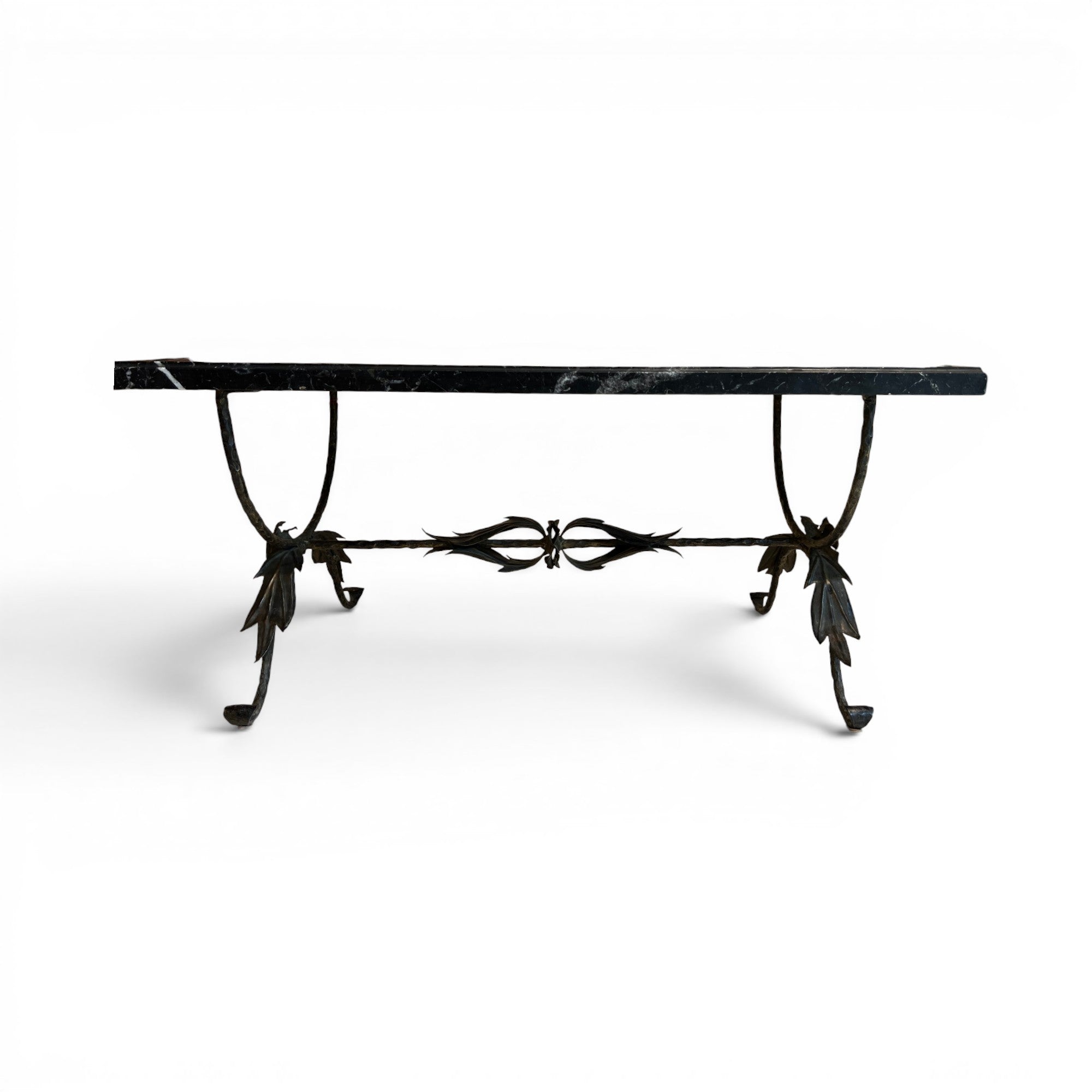 Bronze Leaf Table with Black Marble Top
