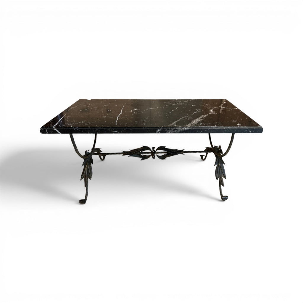 Bronze Leaf Table with Black Marble Top