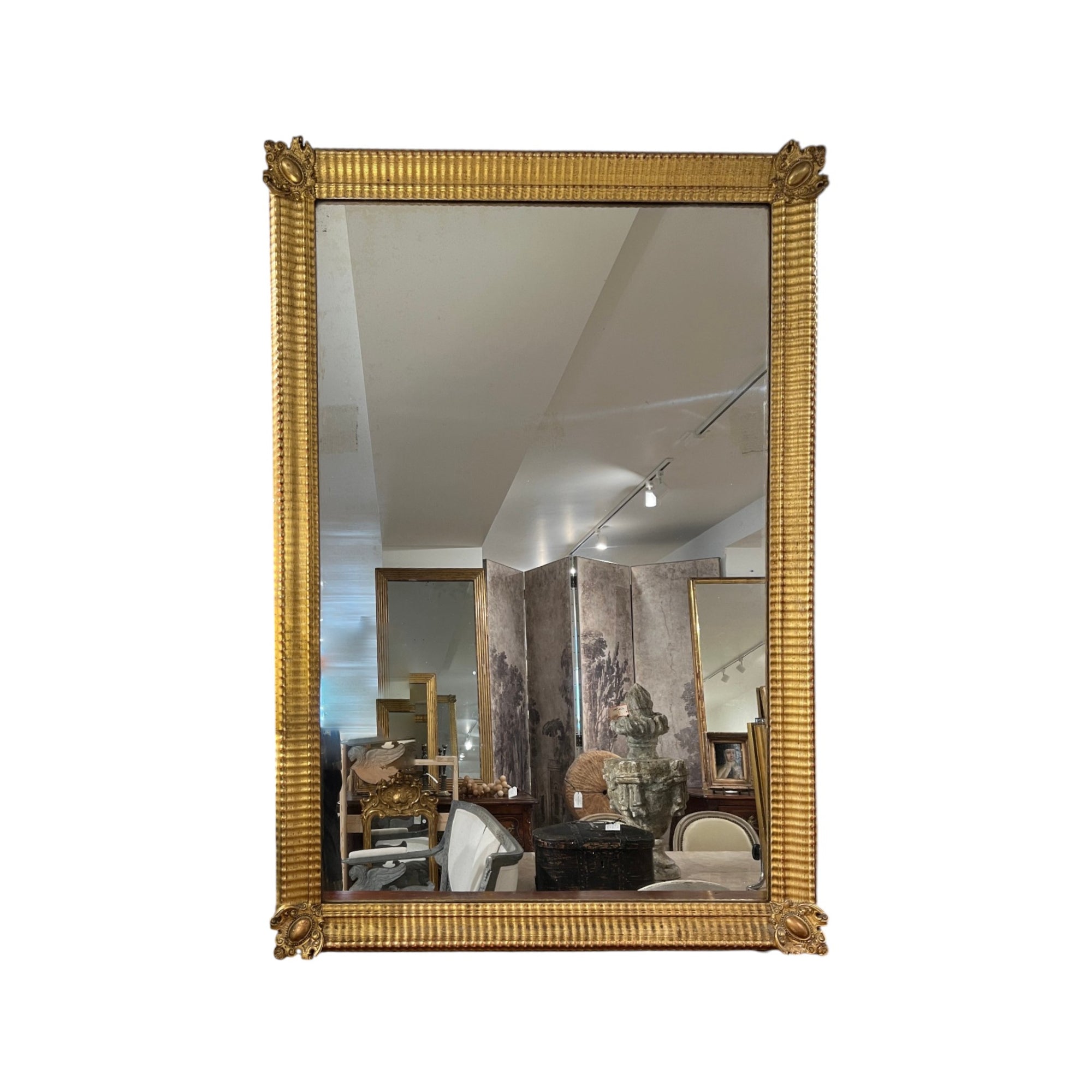 19th Century French Empire Large Ripple Mirror with Medallion Corners