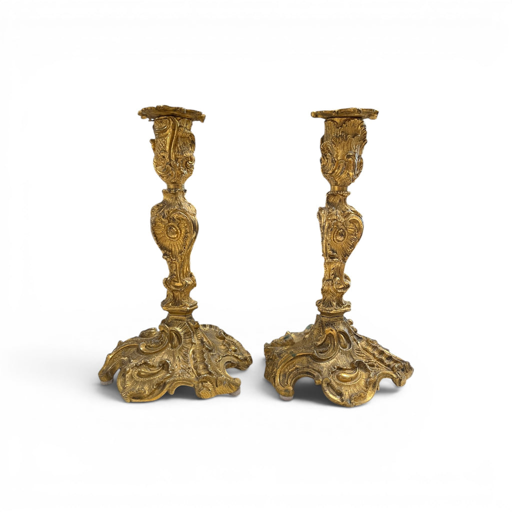 19th Century French Pair of Louis XV Bronze Candle Holders