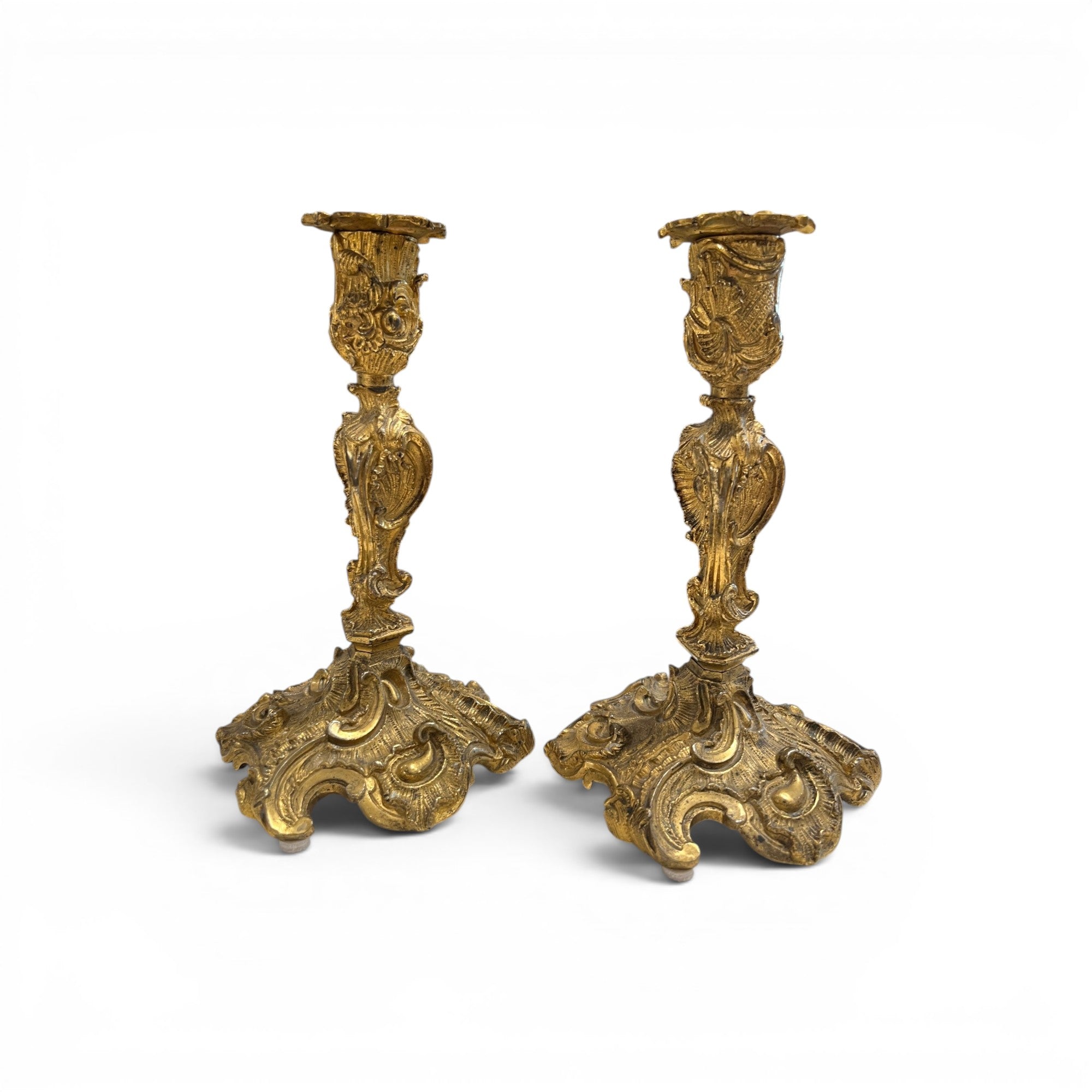 19th Century French Pair of Louis XV Bronze Candle Holders
