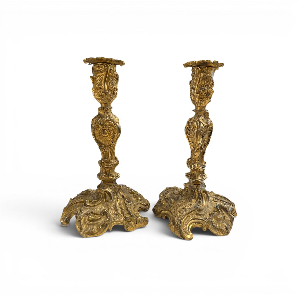 19th Century French Pair of Louis XV Bronze Candle Holders