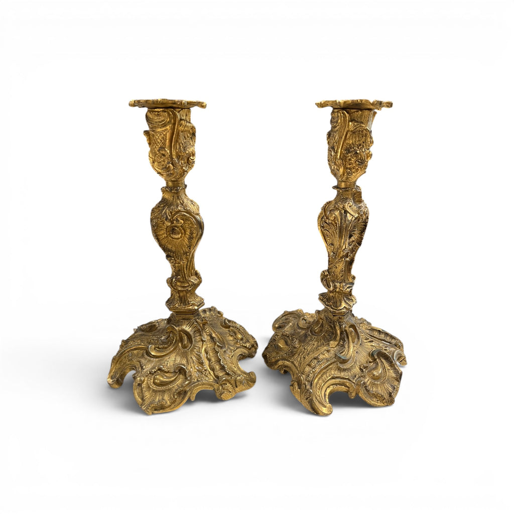 19th Century French Pair of Louis XV Bronze Candle Holders