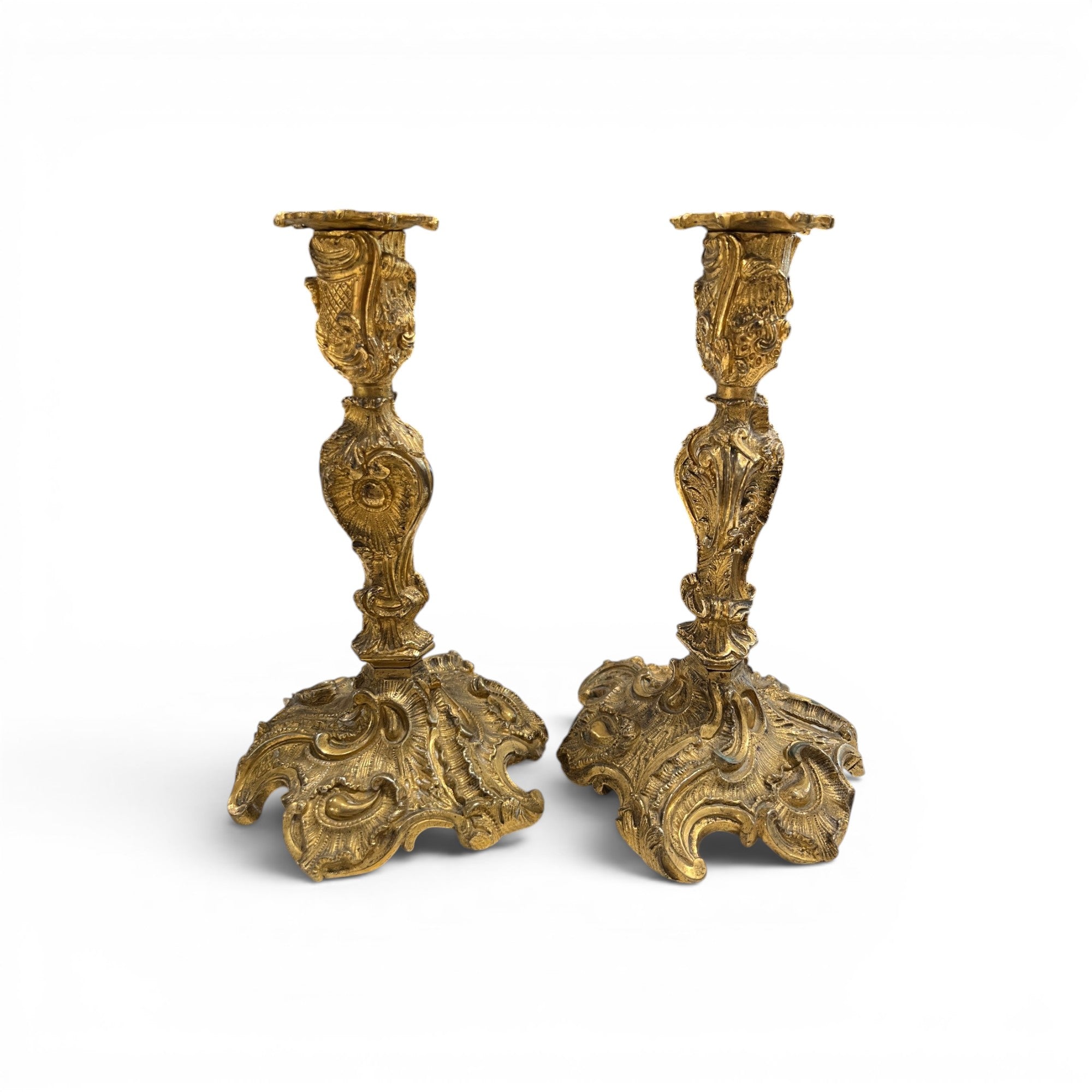 19th Century French Pair of Louis XV Bronze Candle Holders
