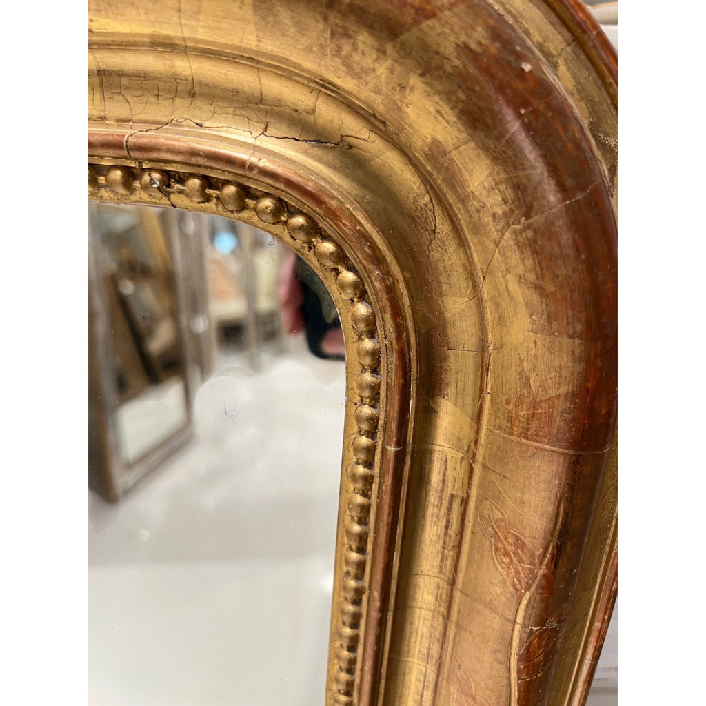 19th Century French Louis Philippe Small Gold Mirror with Flowers