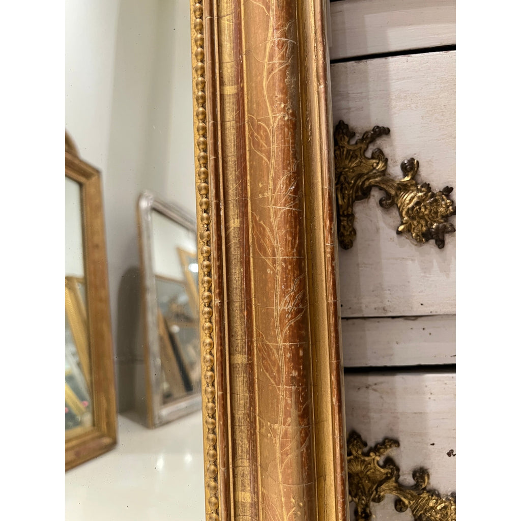 19th Century French Louis Philippe Small Gold Mirror with Flowers