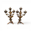 19th Century Pair of 3 Arm Italian Candelabras in Gilded Tole