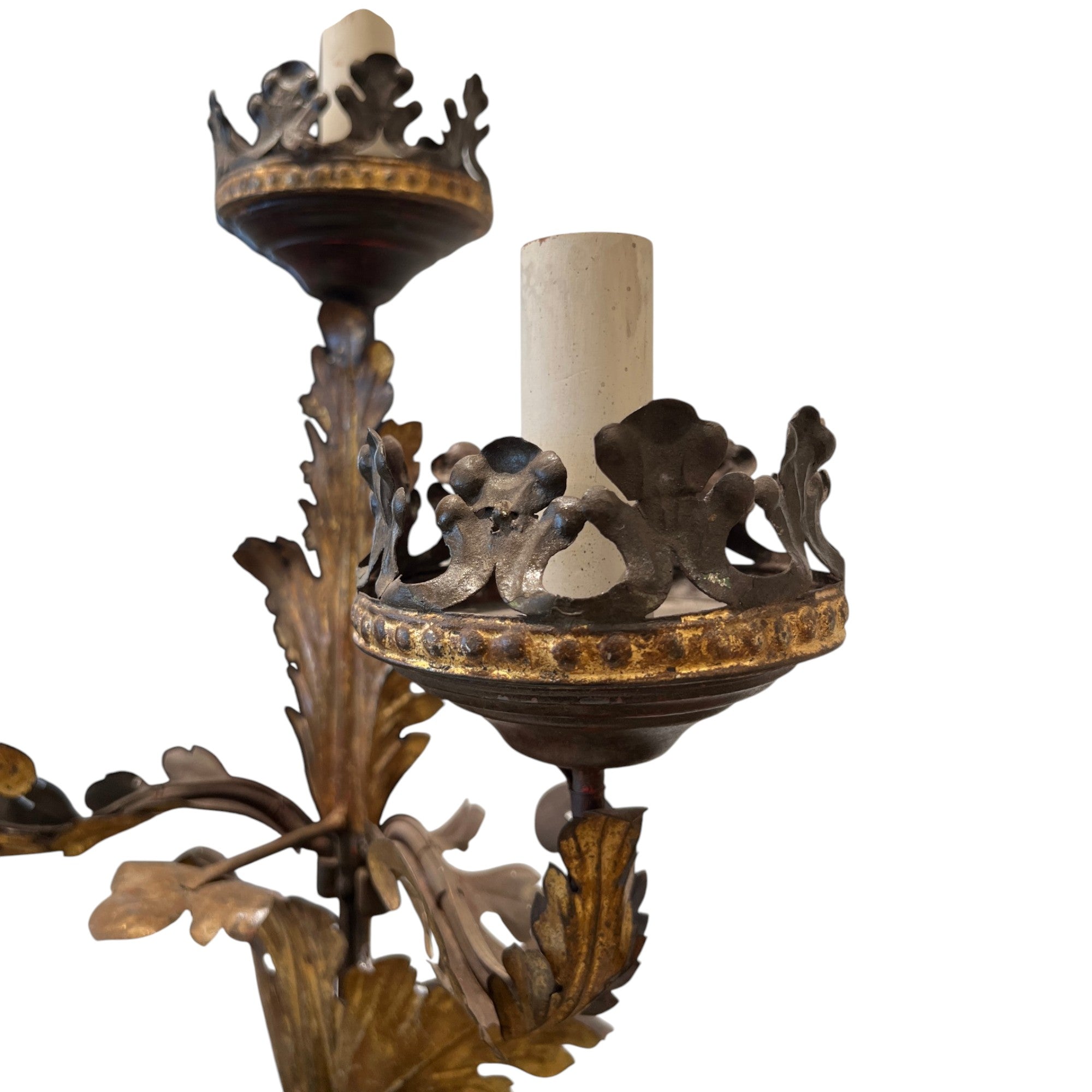19th Century Pair of 3 Arm Italian Candelabras in Gilded Tole