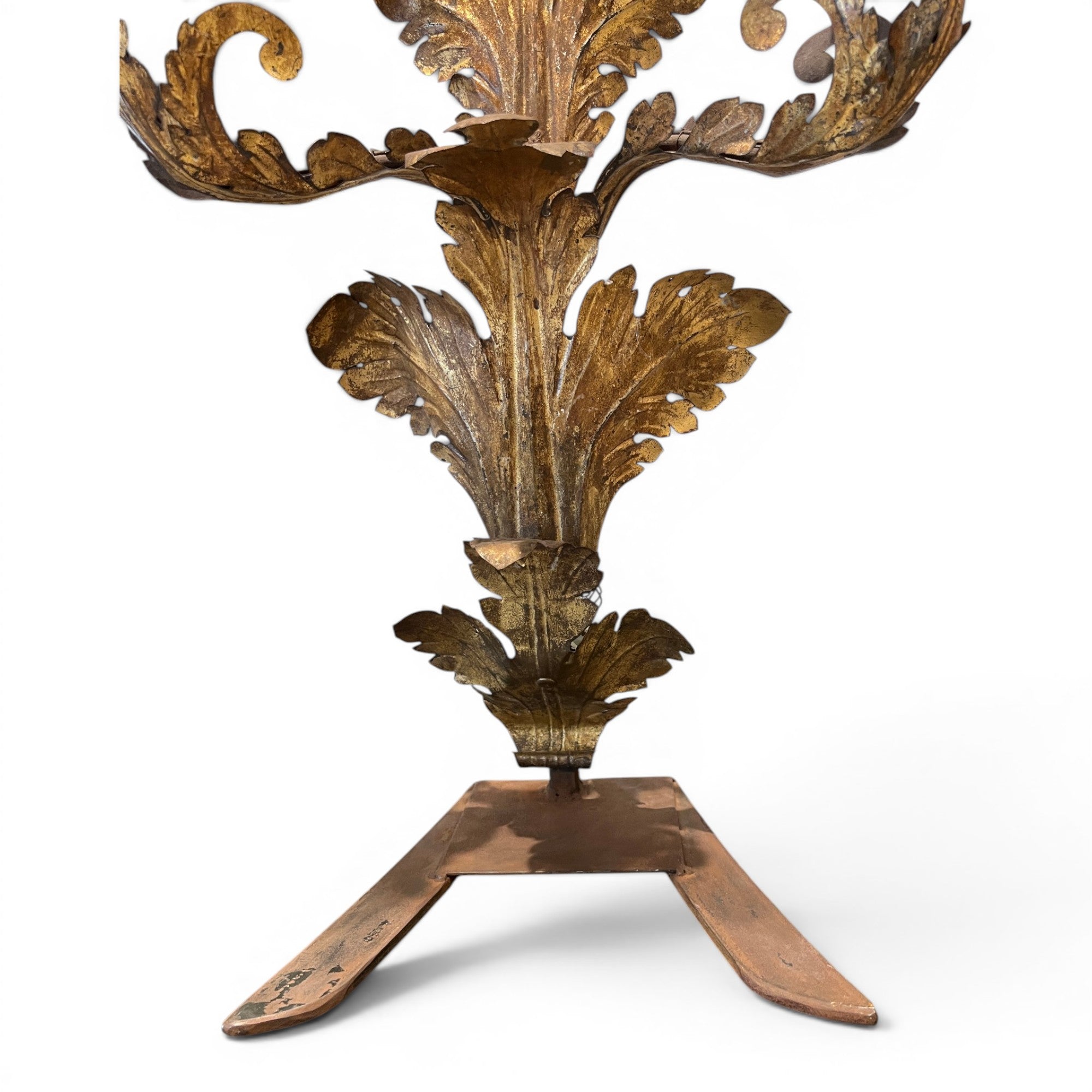 19th Century Pair of 3 Arm Italian Candelabras in Gilded Tole