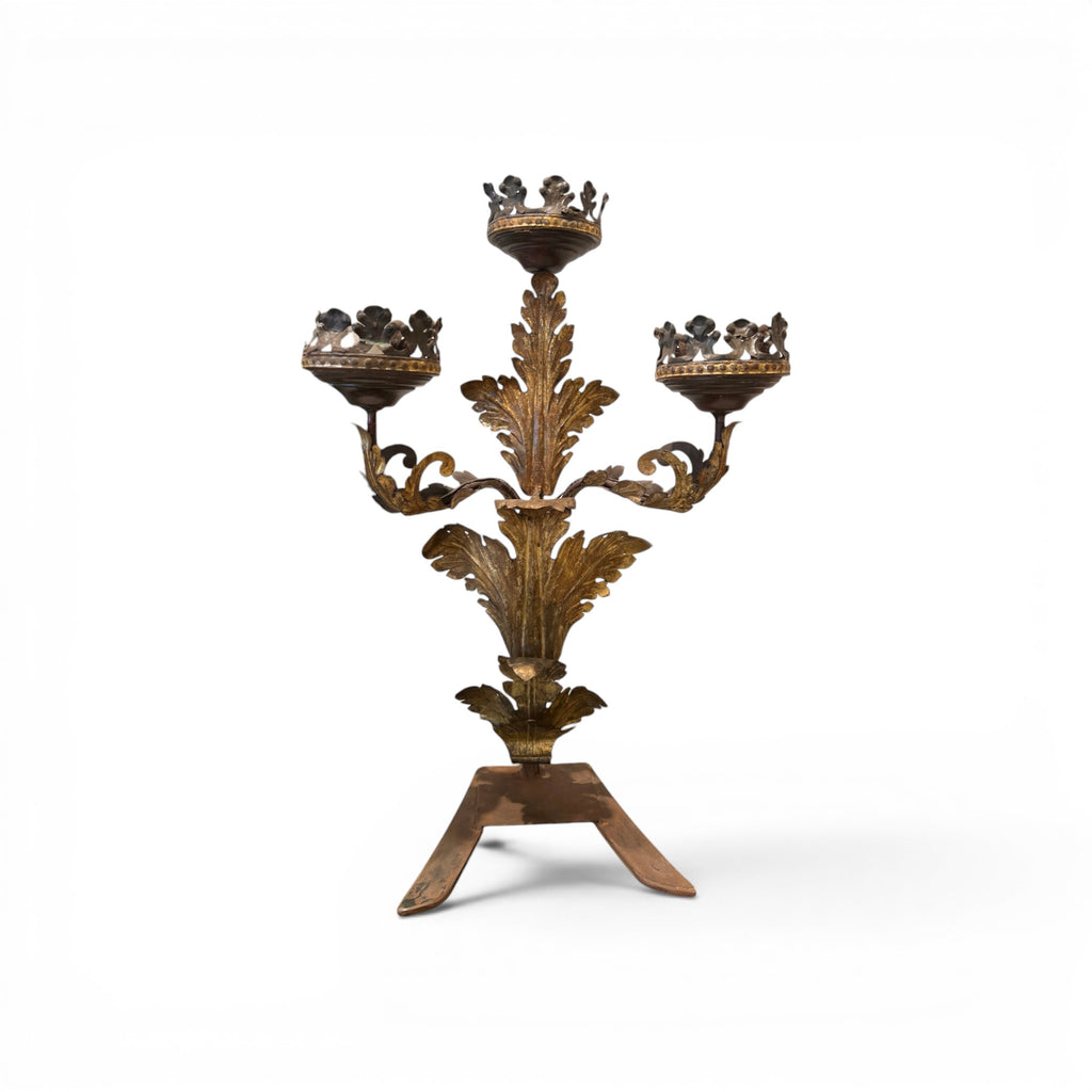 19th Century Pair of 3 Arm Italian Candelabras in Gilded Tole