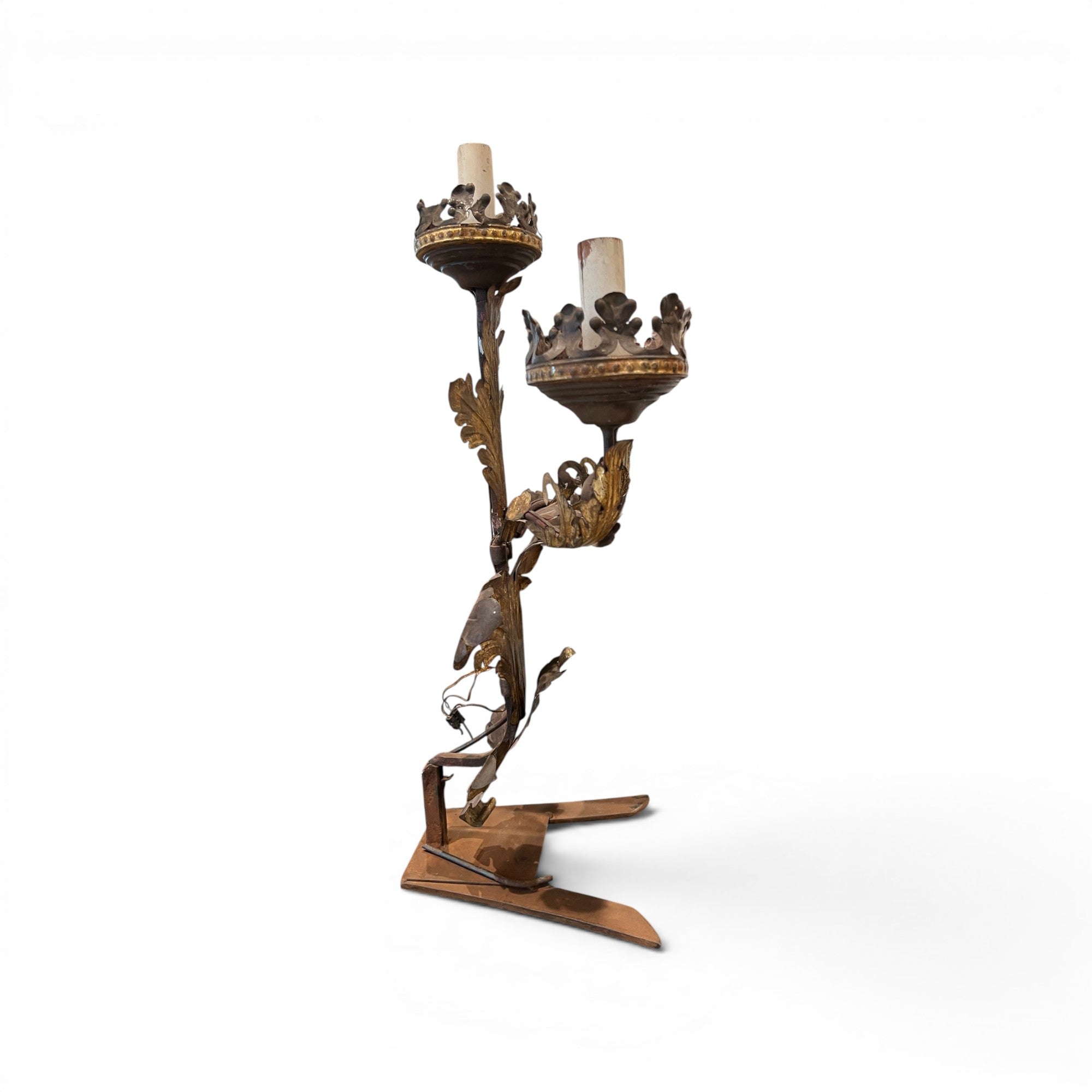 19th Century Pair of 3 Arm Italian Candelabras in Gilded Tole