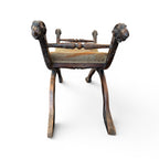 19th Century Italian Walnut Curule Stool with Ram's Head Carving