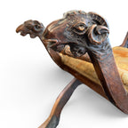 19th Century Italian Walnut Curule Stool with Ram's Head Carving