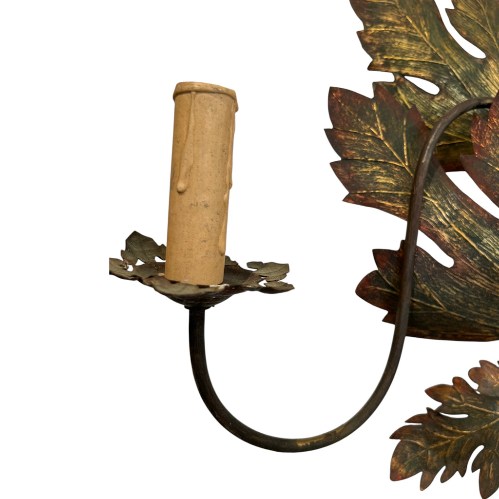 Mid-Century French Tole Leaf Sconces