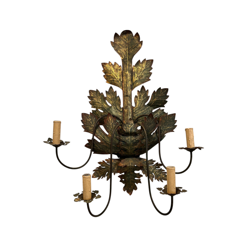 Mid-Century French Tole Leaf Sconces