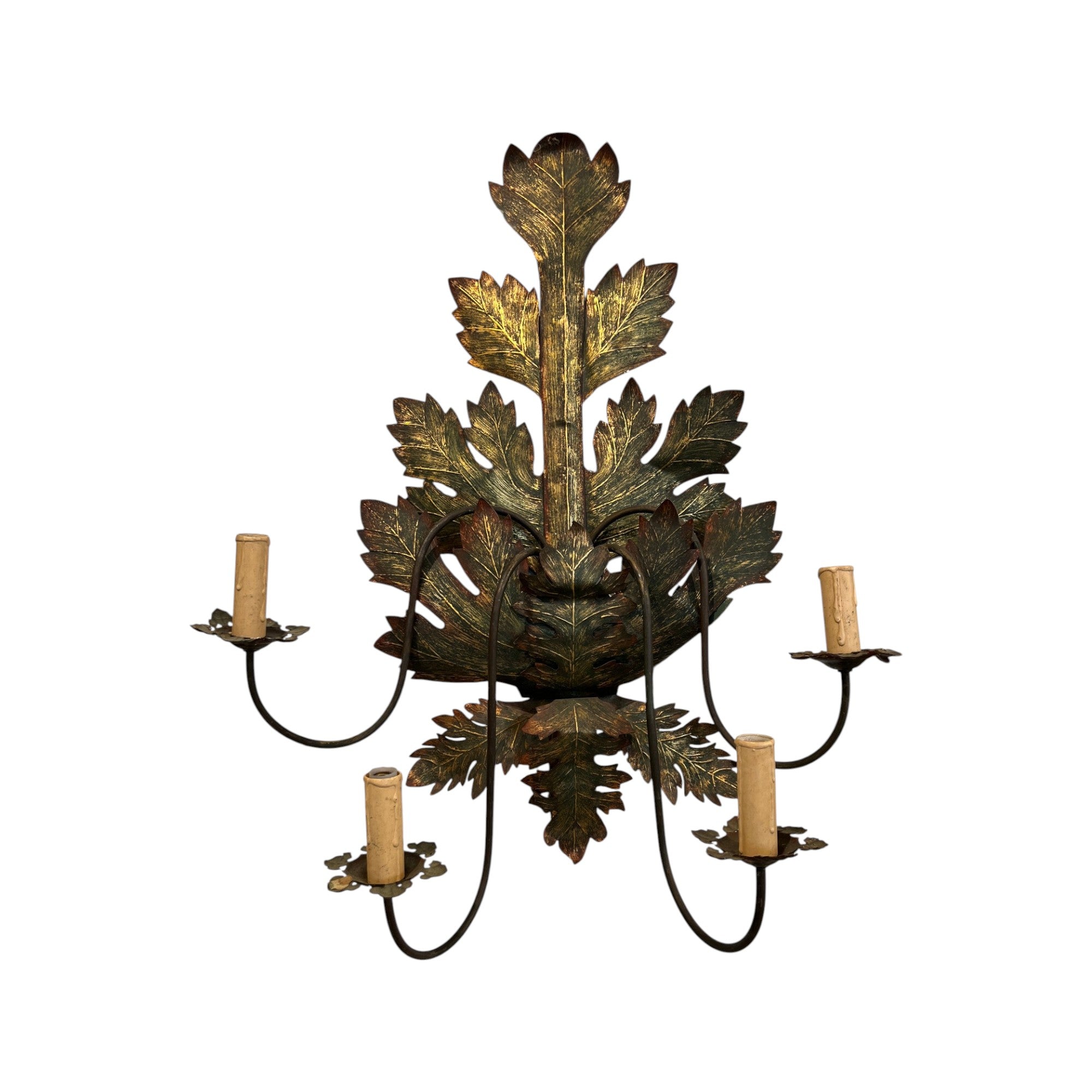 Mid-Century French Tole Leaf Sconces