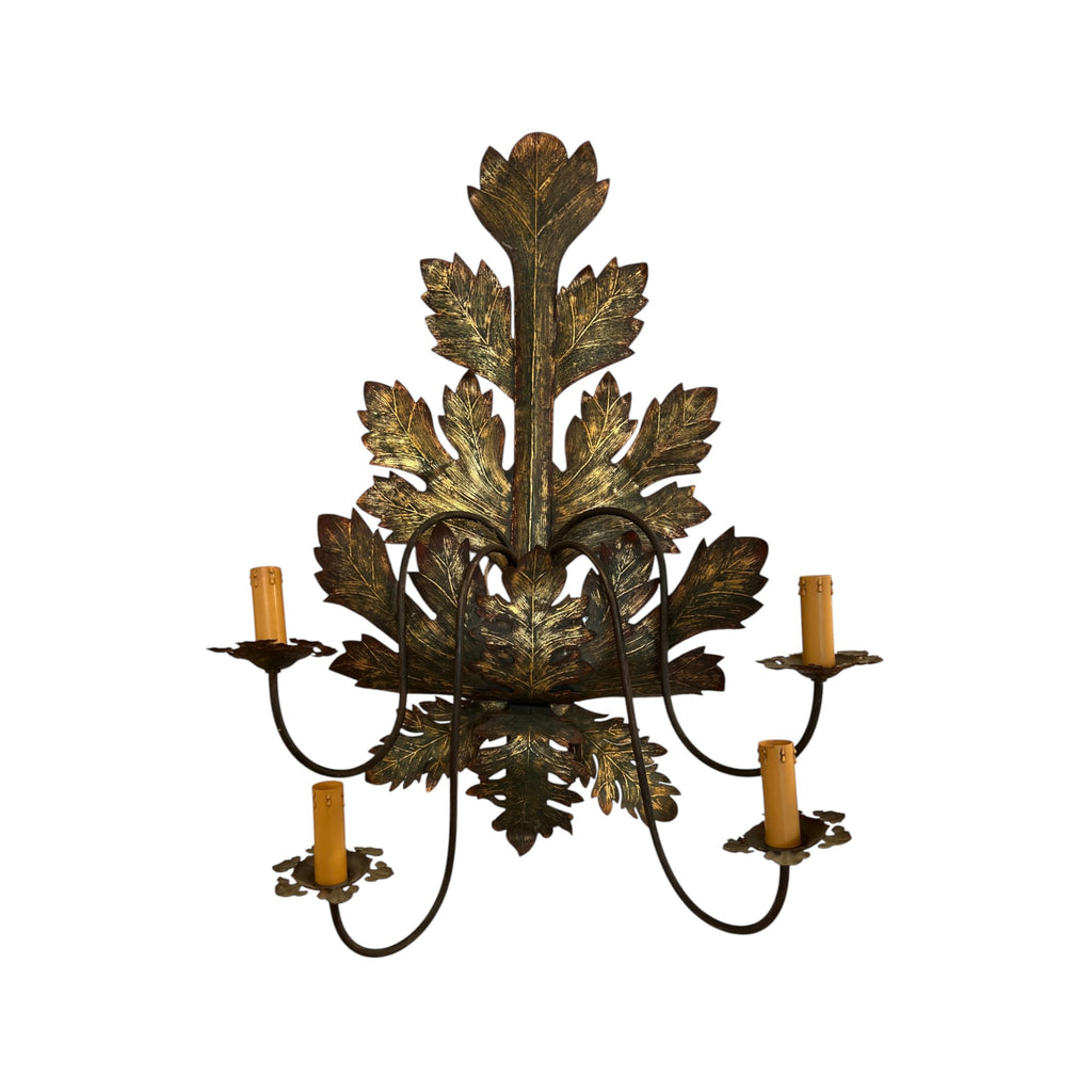 Mid-Century French Tole Leaf Sconces